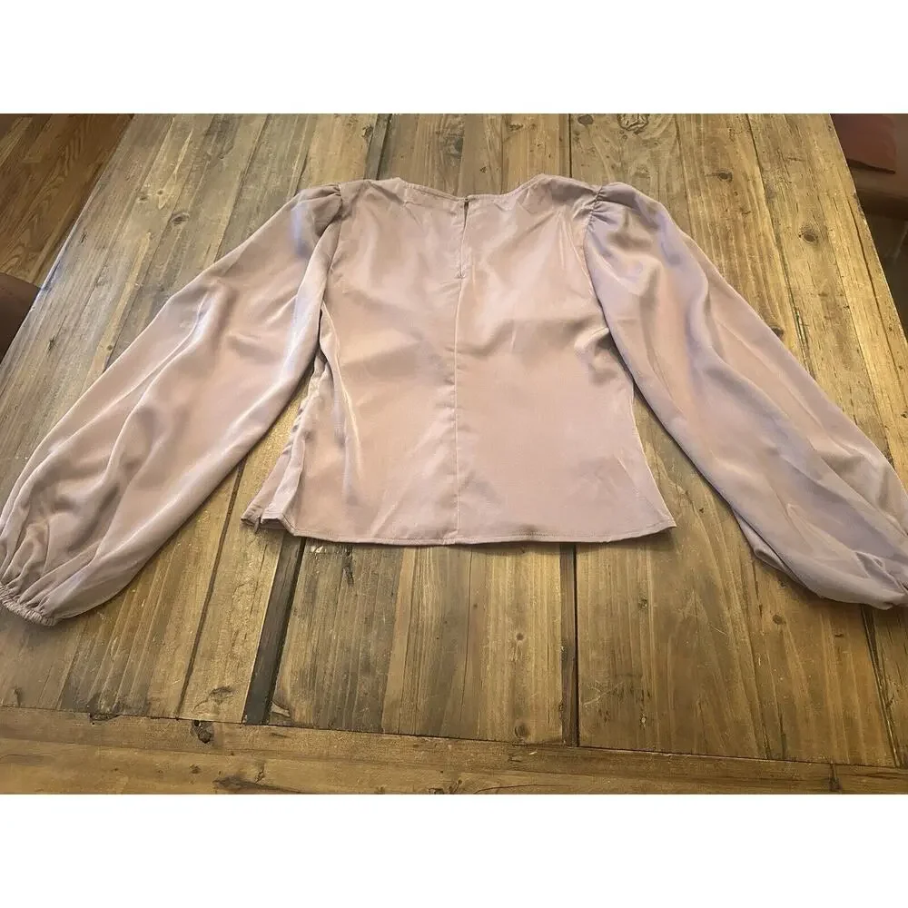 Astr The Label Size XS Champagne Blouse Top Long Puff Sleeve Crop Shirt